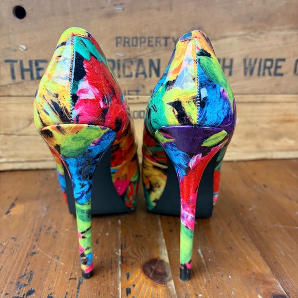 Steve Madden Nala 7 Multi Color Floral Patent Platform Stiletto Pumps Heels - Picture 9 of 11